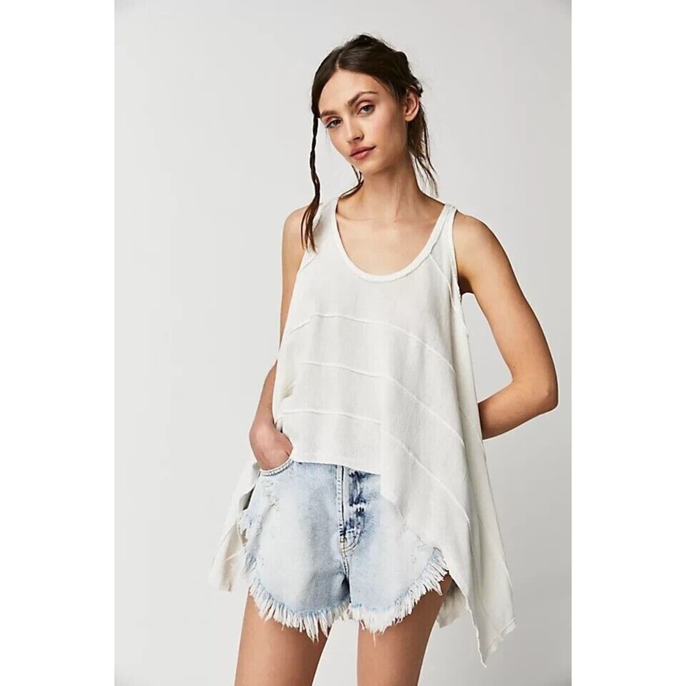 Free People We The Free Zelena Tank Blouse Top Hi Low Cotton Oversized S 260671